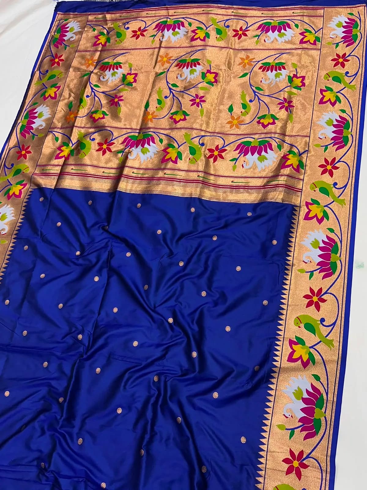 Rajhauns Paithani Saree - Royal Blue - Royal Blue Semi Paithani Peacock Saree