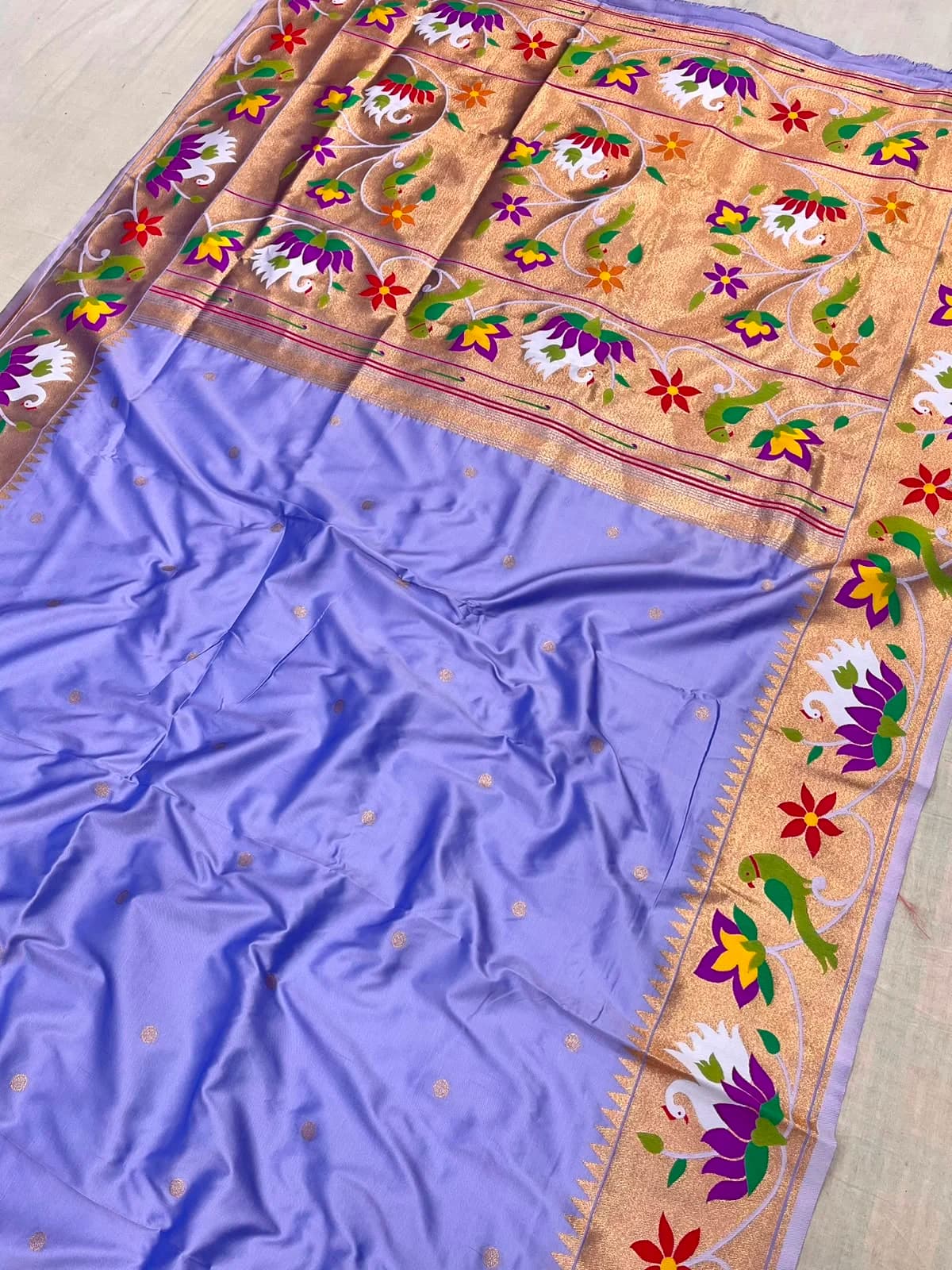 Rajhauns Paithani Saree - Lavender - Lavender Semi Paithani Peacock Saree